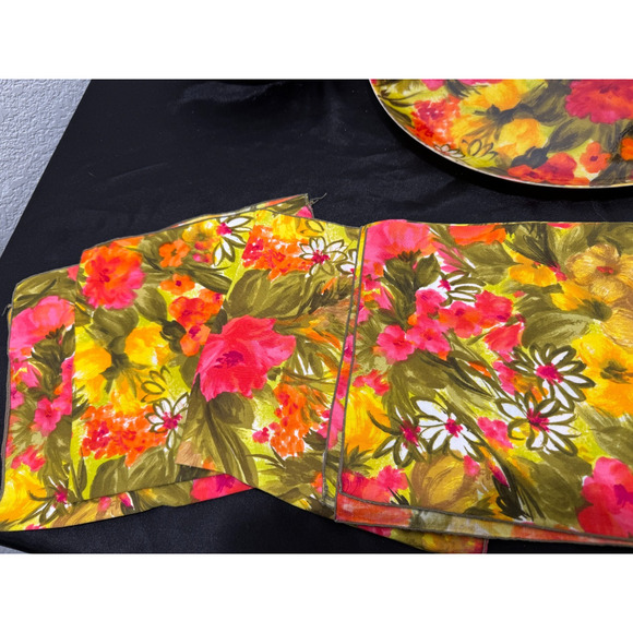 Vtg 70s Pink Floral Fiberglass Serving Snack Sald Bowls Set w Tray Napkins Patio - Picture 5 of 14